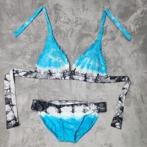Lucky Brand Swimwear 2 Piece Tie Dye Bikini Blue White and Gray SIze Medium